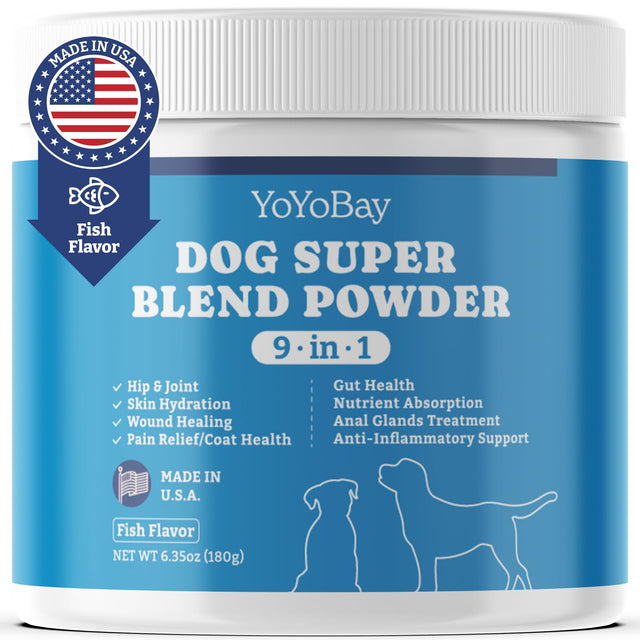 Supplements for Dogs Dog Supplements Super Blend Powder 9 in 1 Vitamins for Dog with Iceland Fish Powder Support Gut Health Hip and Joint Multivitamin Support 6.35oz Fish Flavor