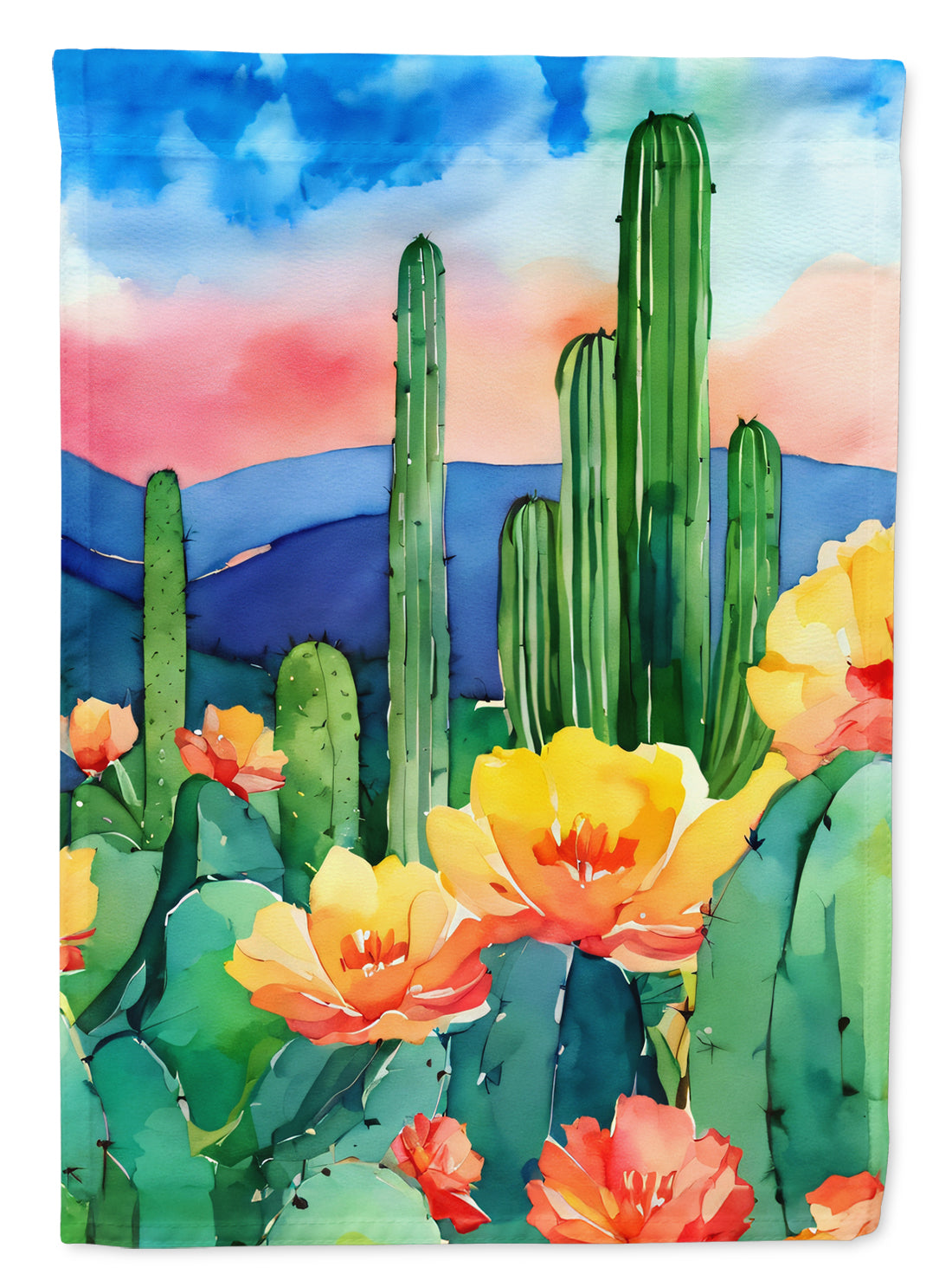 Arizona Saguaro Cactus Blossom in Watercolor Garden Flag