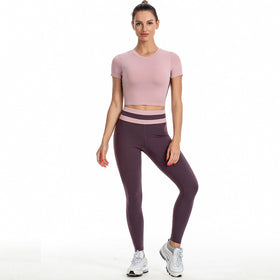 Women's Short-Sleeved Yoga Suit with Chest Pad
