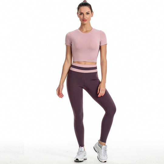 Women's Short-Sleeved Yoga Suit with Chest Pad