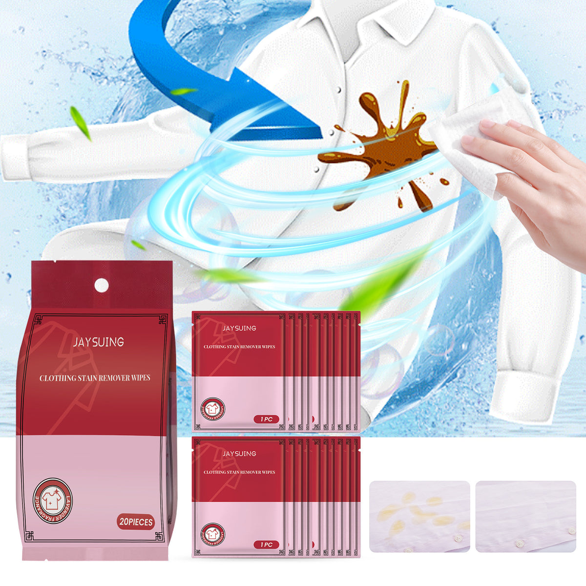 Jaysuing Deep Clean Wet Wipes for Clothes Stains