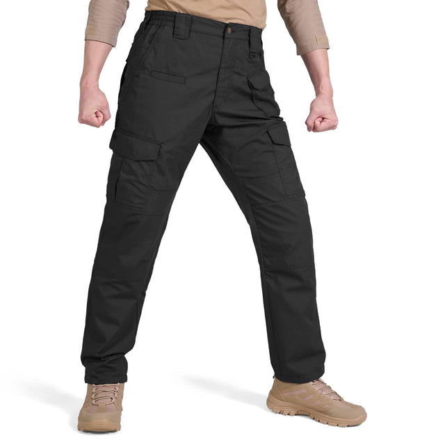 HISEA Mens Tactical Pants Water Resistant Ripstop Cargo Pants Relaxed Fit Outdoor Lightweight Work Hiking Pants with 9 Pockets Black