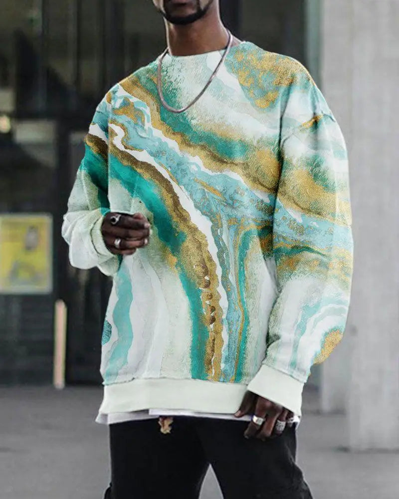 Men’s Digital Printing Loose Casual Round Neck T-Shirt