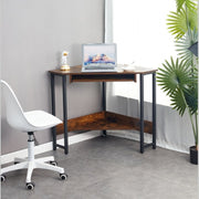 Triangle Computer Desk, Corner Table With Sleek Keyboard Tray And Storage Shelves As A Workstation For Small Spaces