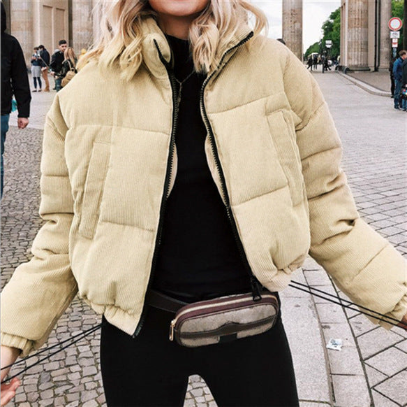 Corduroy Puffer Jacket, Thickened Cotton Coat