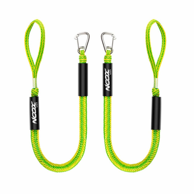 Noox USA Boat Bungee Dock Lines Boating Gifts for Men Boat Accessories Mooring Lines for Bass Boat Bungee Dock Line with Stainless Clip at one Side 4 Feet (Pack of 2) (Yellow and Green)
