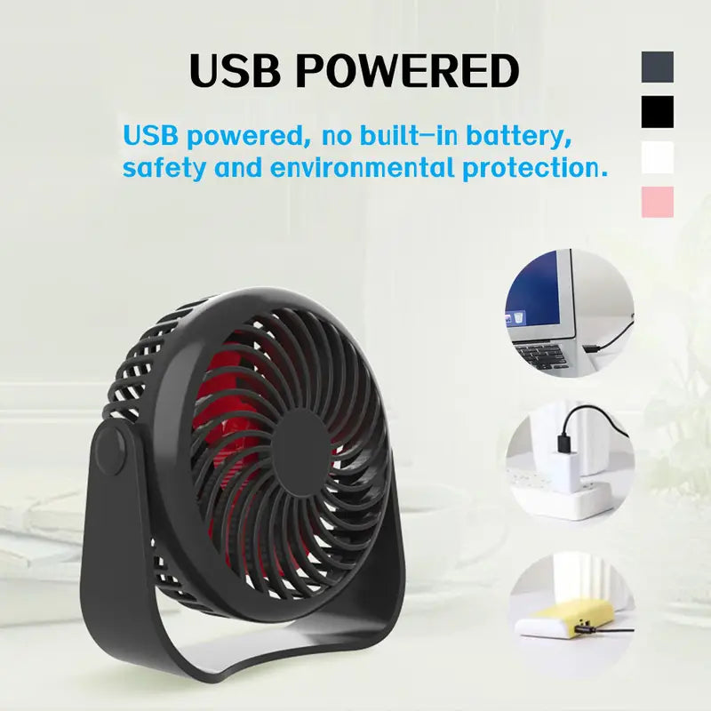Mini USB Desktop Fan with 3 Speeds and 360° Rotation