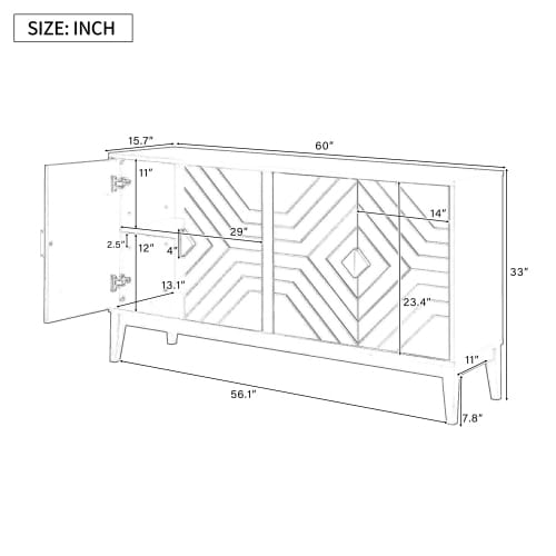 4-door Sideboard Storage Cabinet For Living And Dining Room Two Large Cabinets With Gold Handle And Adjustable Shelves