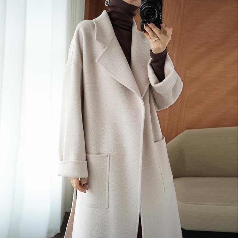 Double-sided cashmere coat side view