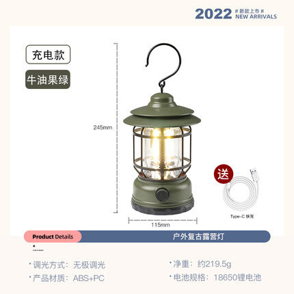 Portable LED Retro Camping Lantern with Flame Effect