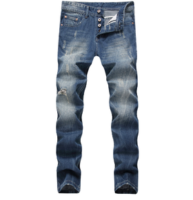 Men's Blue Vintage Slim Fit Distressed Jeans