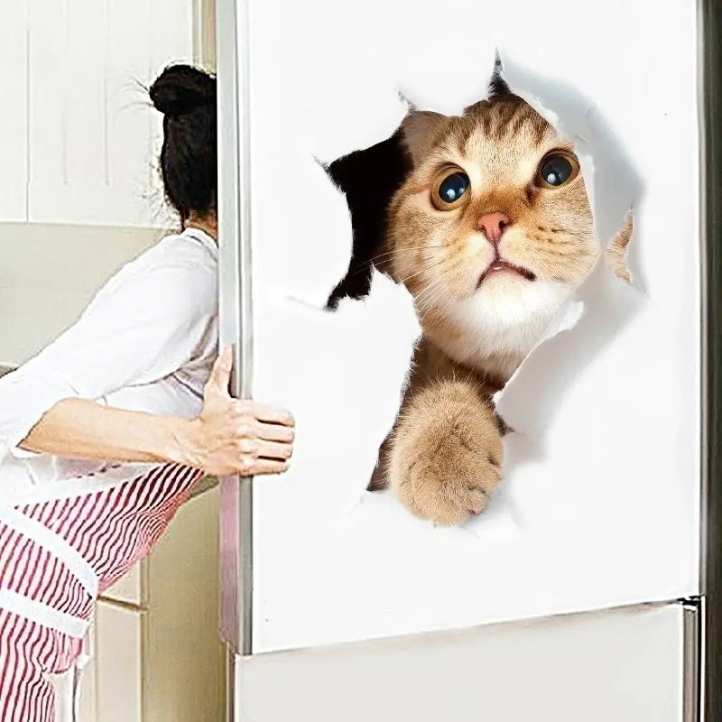 3D Hole View Cat Wall Sticker for Kids Room Decoration