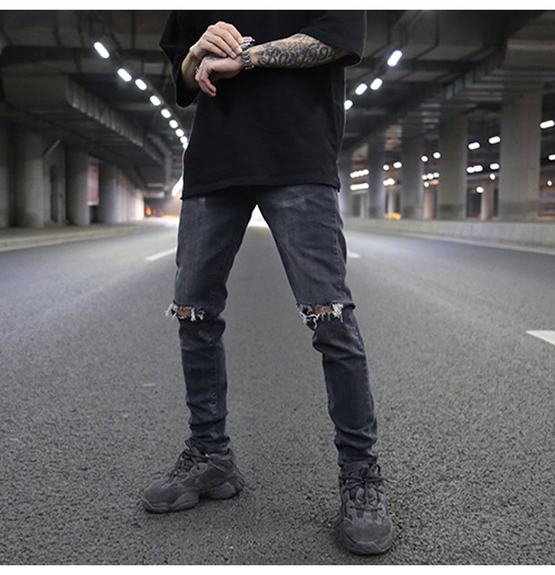 Distressed Gray Skinny Jeans with Paint Splatter Design
