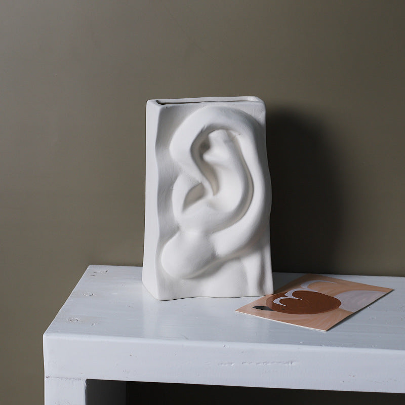 Abstract Face Vase with Flower Insert - Ceramic Decor
