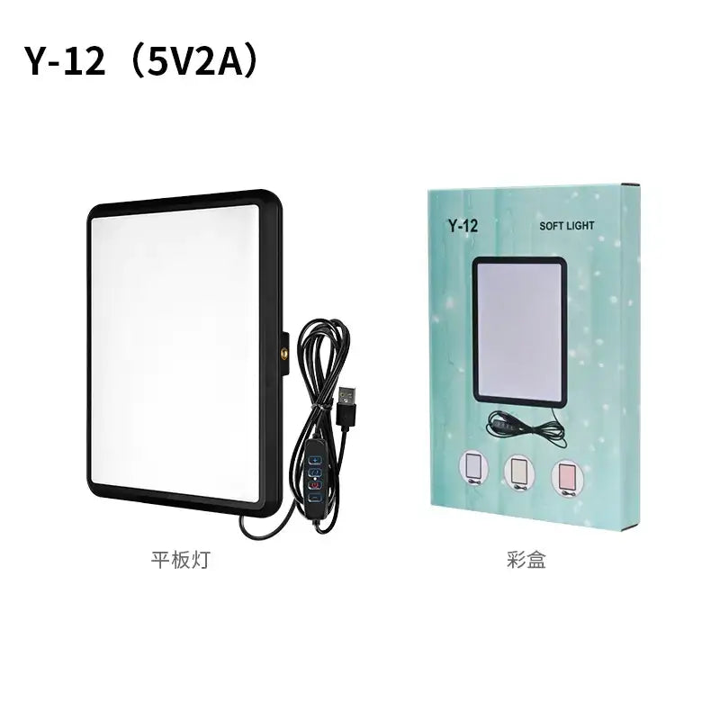 Black-framed y-12 soft light panel with a usb cable and control switch.