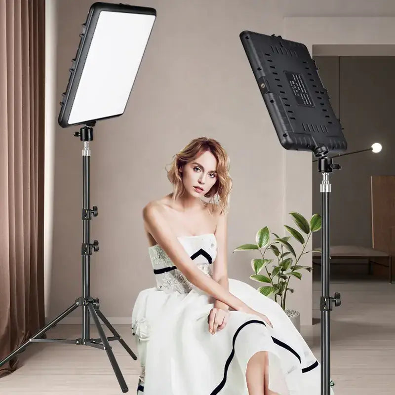 Black rectangular led studio light with adjustable stand and diffuser panel