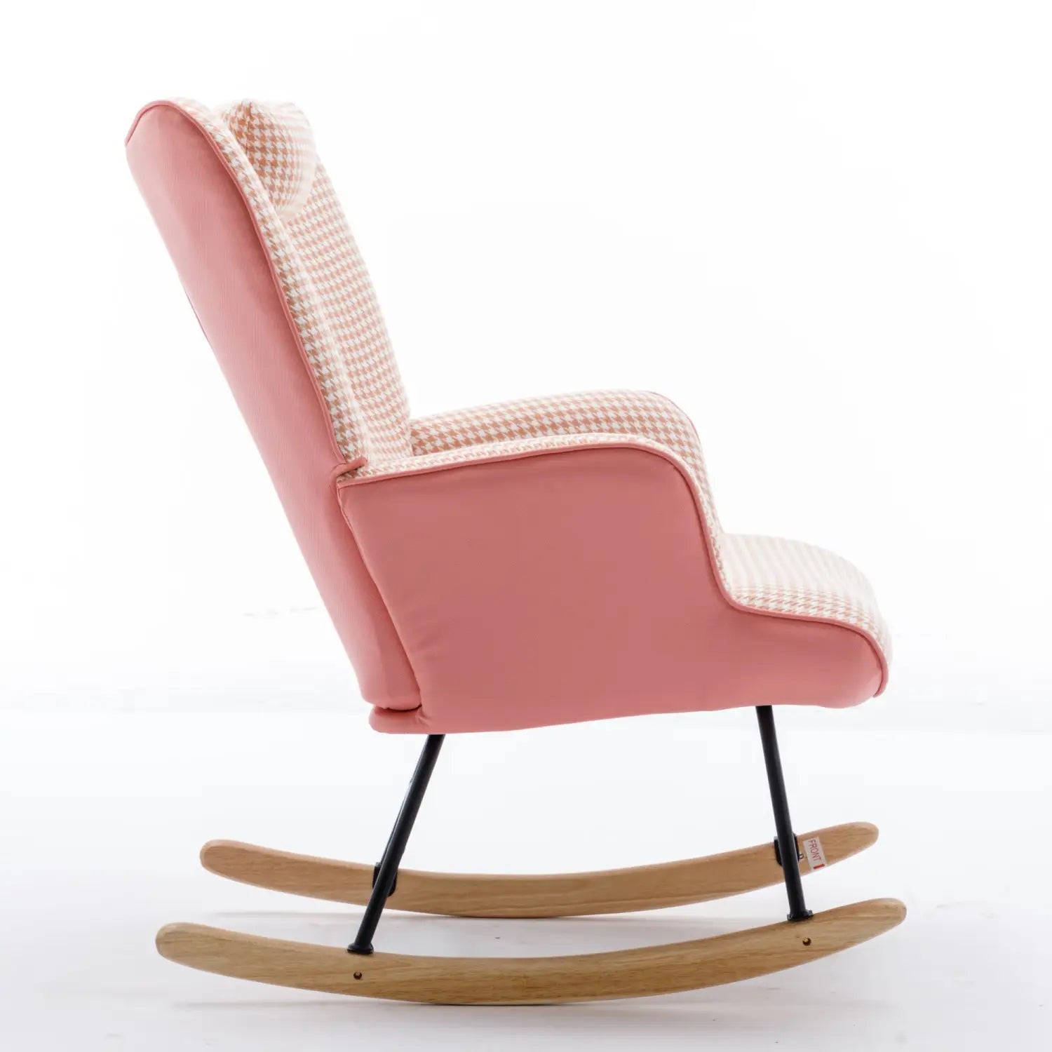 35.5 Inch Rocking Chair Soft Houndstooth Fabric Leather Fabric Rocking Chair For Nursery Comfy Wingback Glider Rocker