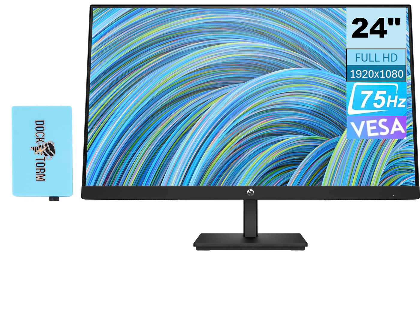 HP V24v G5 24" FHD Computer Monitor (1920x1080) 75Hz Anti-Glare Display AMD FreeSync HDMI VESA Mount Black with Dockztorm Dock