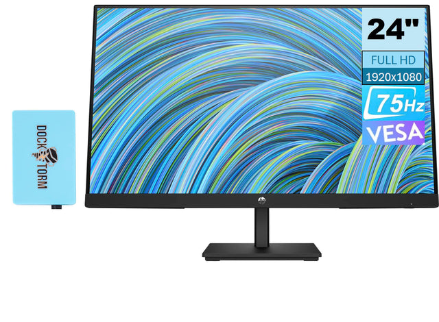 HP V24v G5 24" FHD Computer Monitor (1920x1080) 75Hz Anti-Glare Display AMD FreeSync HDMI VESA Mount Black with Dockztorm Dock