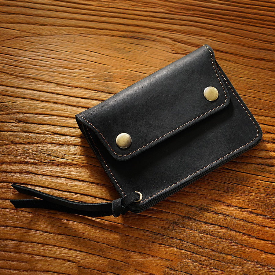 Vintage Cowhide Zipper Coin Purse Men's Leather Wallet