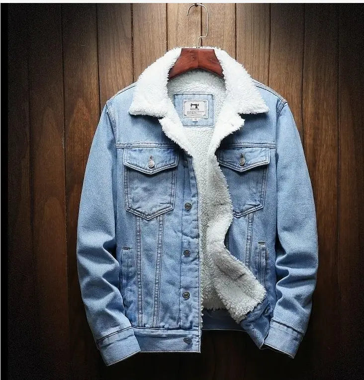 Men's Thick Cotton Jacket - Navy Blue