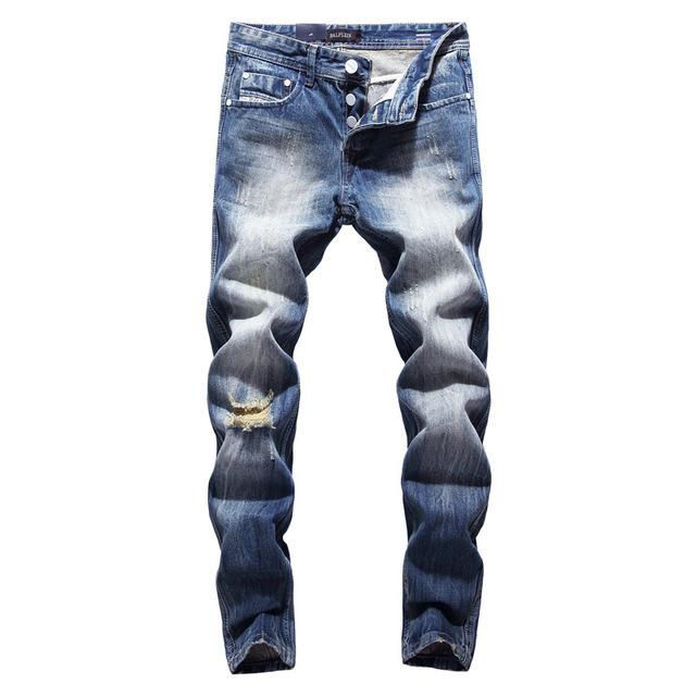 Men's Blue Vintage Slim Fit Distressed Jeans