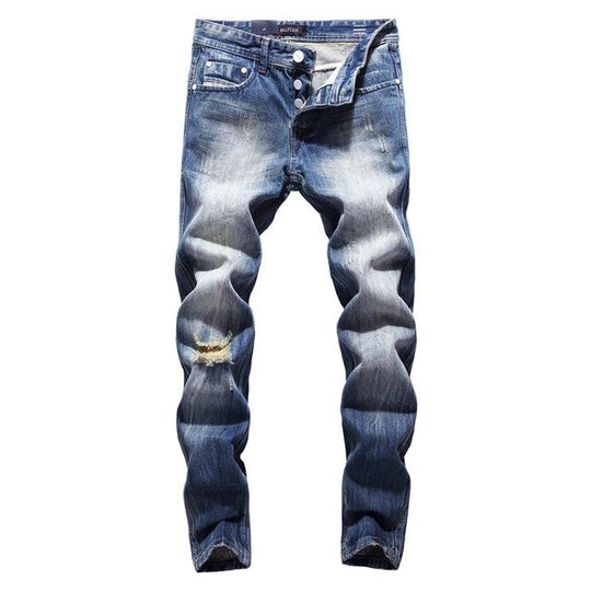 Men's Blue Vintage Slim Fit Distressed Jeans