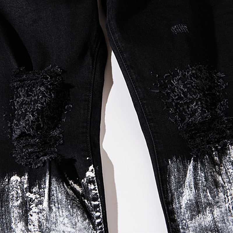 Distressed Paint Slim Fit Jeans