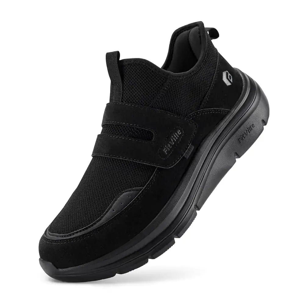 FitVille Slip On Shoes for Women Wide Width Walking Shoes Hands Free Lightweight Gym Tennis Sneakers for Women with Arch Support - Cloud Wanderer V5 (8 Wide Black)