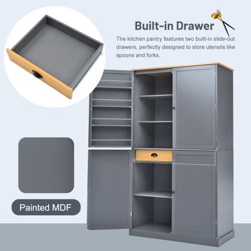 40.2x20x71.3 Inches Tall Freestanding Kitchen Pantry Large Cabinet Storage Cabinet Unavailable Platforms- Welfel