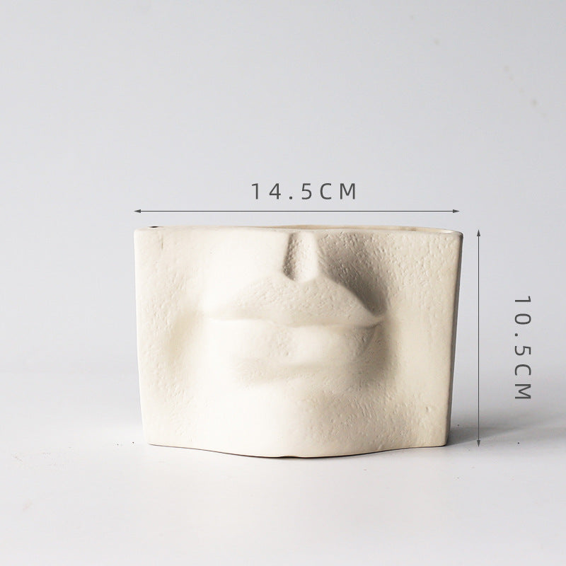 Abstract Face Vase with Flower Insert - Ceramic Decor