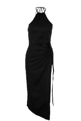 Hollow-out High Slit Halter Lace-up Dress for Women
