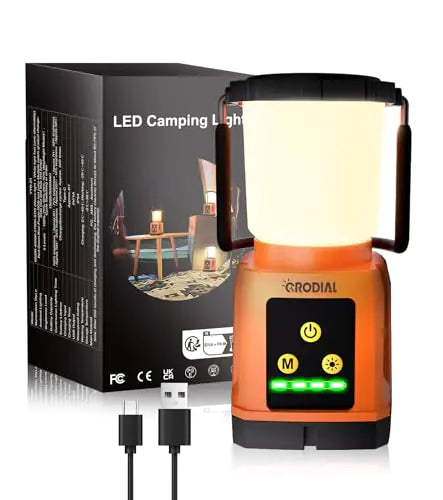 CRODIAL LED Camping Lantern Rechargeable Camping Essentials 5000mAh Power Bank Waterproof Camping Tent Light Lanterns for Power Outages Hurricane Emergency Hiking Outdoor RGB Mode Light