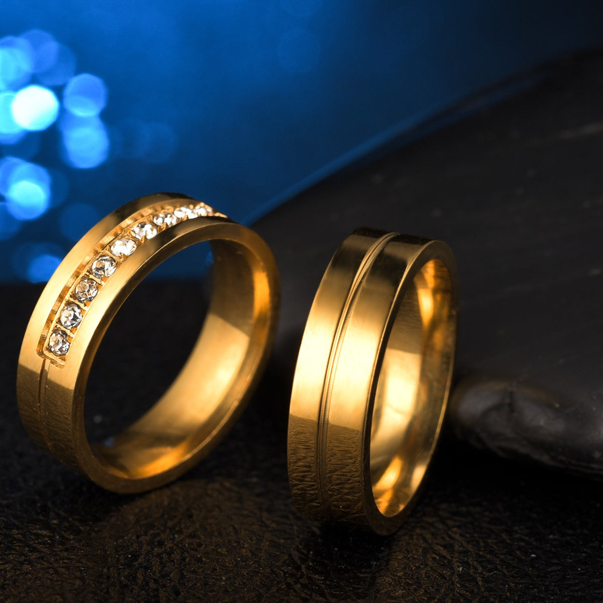 Stainless Steel Diamond Couple Ring - European & American