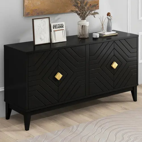 4-door Sideboard Storage Cabinet For Living And Dining Room Two Large Cabinets With Gold Handle And Adjustable Shelves