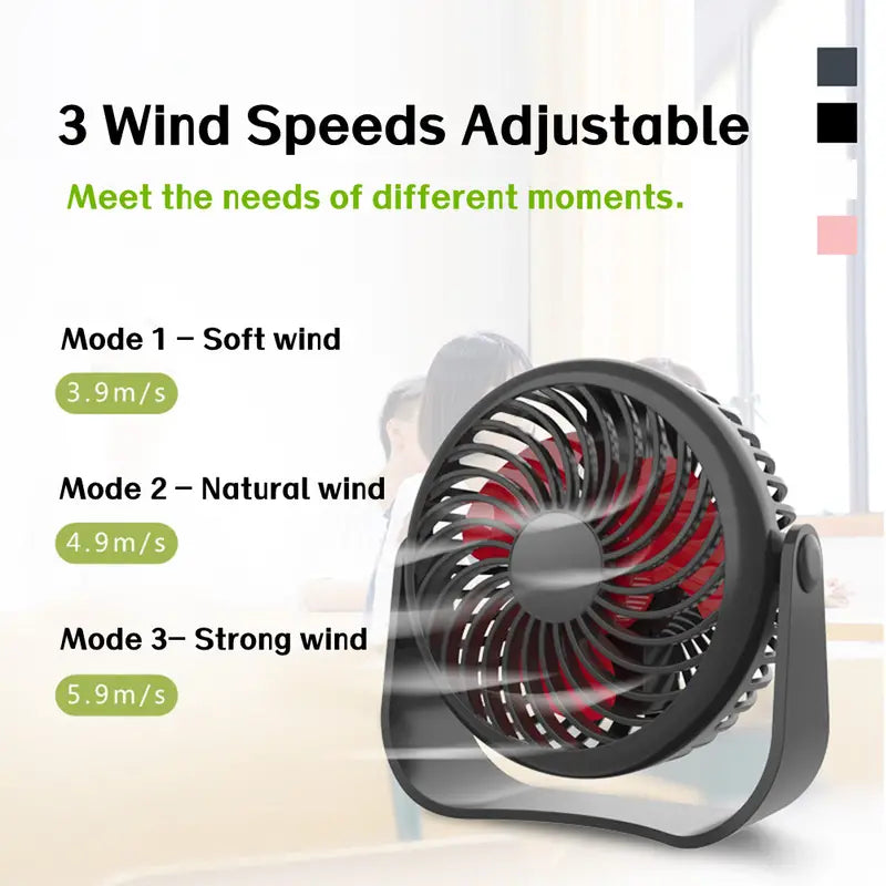 Mini USB Desktop Fan with 3 Speeds and 360° Rotation