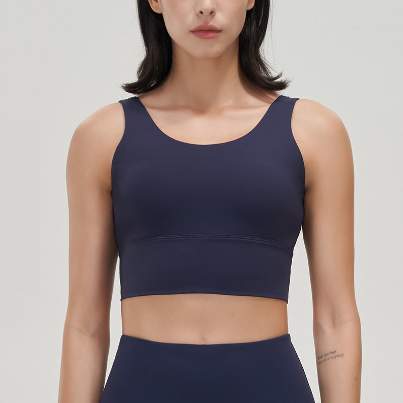 Women's Deep V Sports Bra with Chest Pad and High Collar