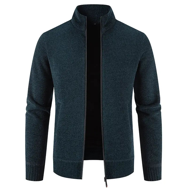 Thick Fleece-lined Men’s Stand Collar Knitted Jacket