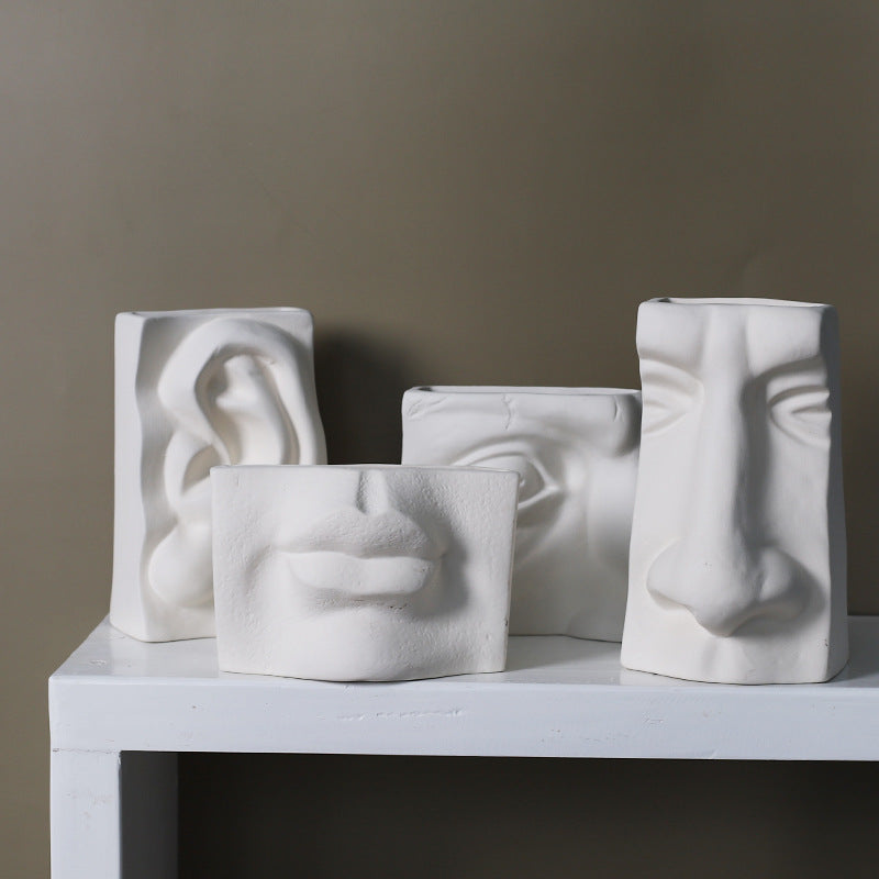 Abstract Face Vase with Flower Insert - Ceramic Decor