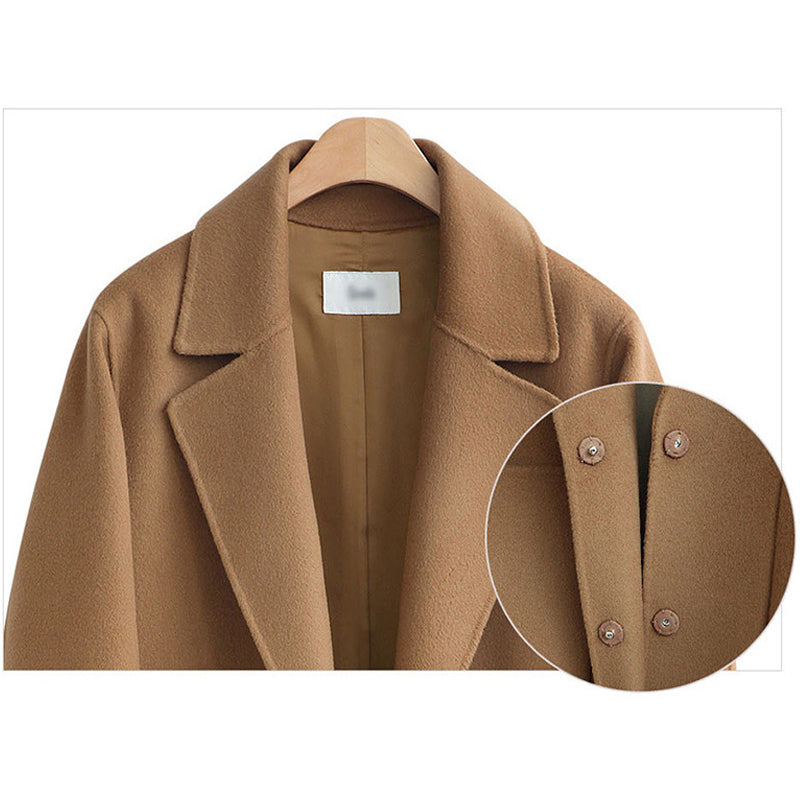 Woolen Mid-Length Women's Coat - Loose & Thick Design