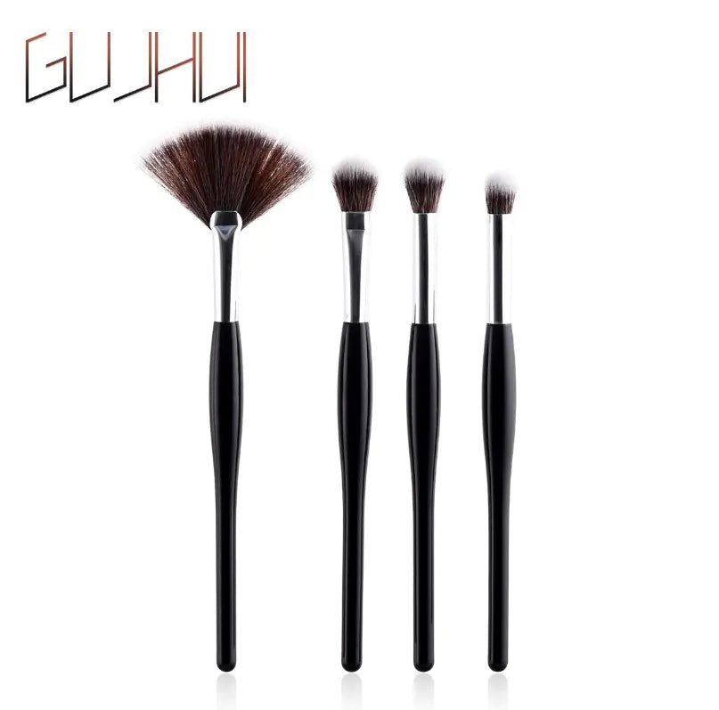 8-Piece Makeup Brush Set with Black Handle and Silver Tubes - Joomcy