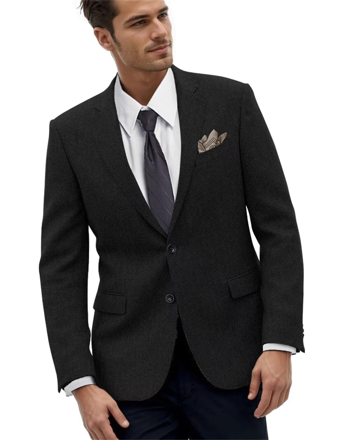 Retro Tweed Herringbone Men Suit Jacket Suits Separates Coat Slim Fit Groom Tuxedos Blazers Prom Suit Jackets Blazer Sport Coats for Men Black XS