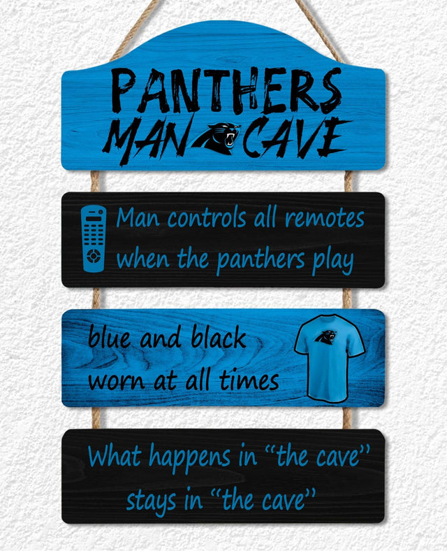 Football Fans Wooden Sign Hanging Wood Man Cave Plaque for Husband BoysBlack Blue Design Art Wall Decor Rustic Printed Sign for Home Living Room Bedroom