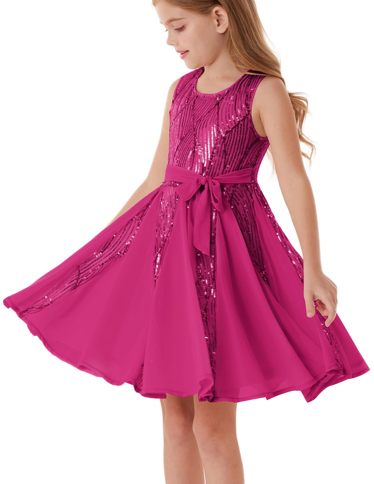 GRACE KARIN Girls Sequin Dress Fancy Sparkly Formal Party Homecoming Birthday Sleeveless Rose Red Size 7