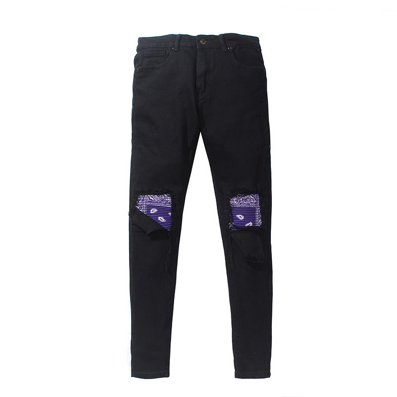 Patchwork Slim Fit Stretch Denim Cat Whisker Jeans