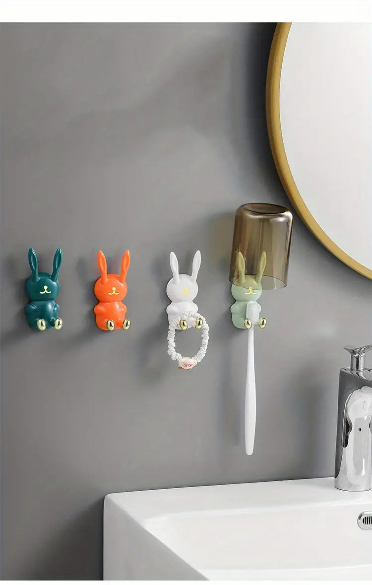Cute Rabbit Bathroom Toothbrush Holder and Hook Storage