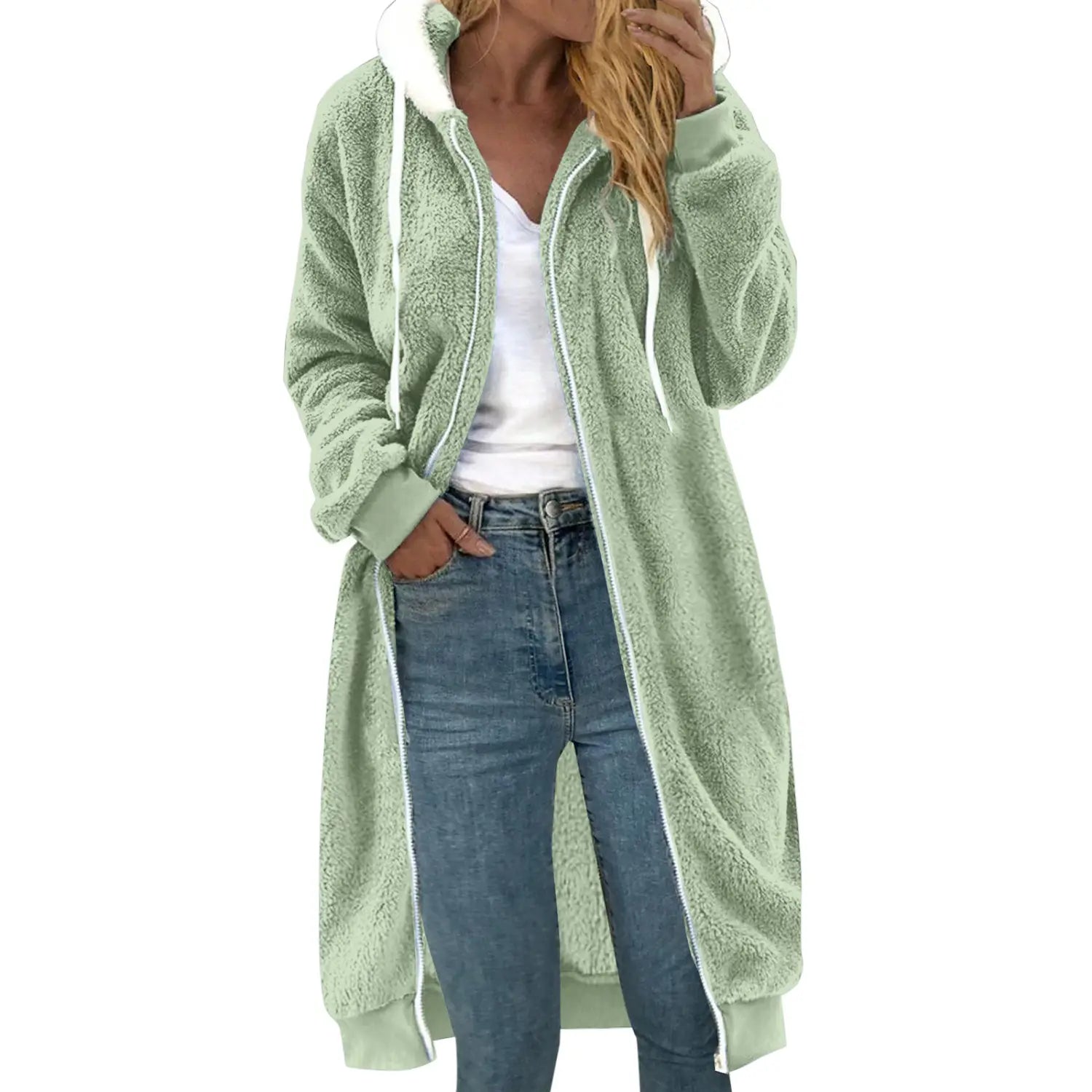 Women’s Double-sided Plush Fur Hooded Mid-length Coat