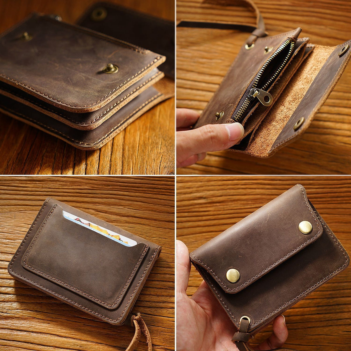 Vintage Cowhide Zipper Coin Purse Men's Leather Wallet
