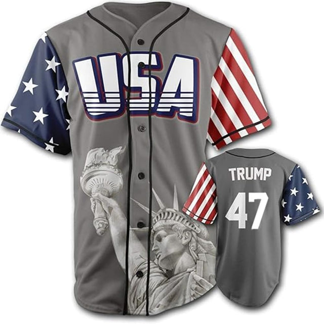 INBEAN America USA Jersey #1 Statue of Liberty #45 Trump Mens Baseball Jersey S-3XL (47 GraySmall)
