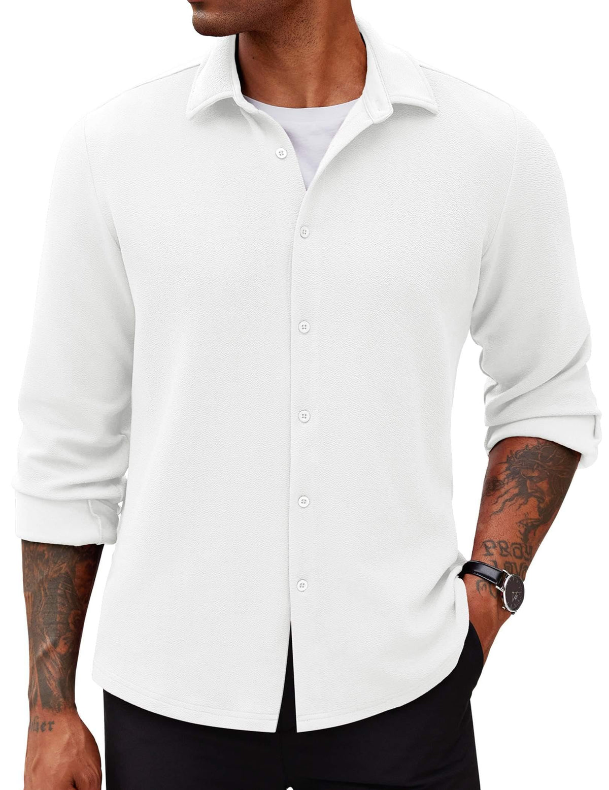 COOFANDY Mens Long Sleeve Button Down Shirts Untucked Shirts for Autumn Winter